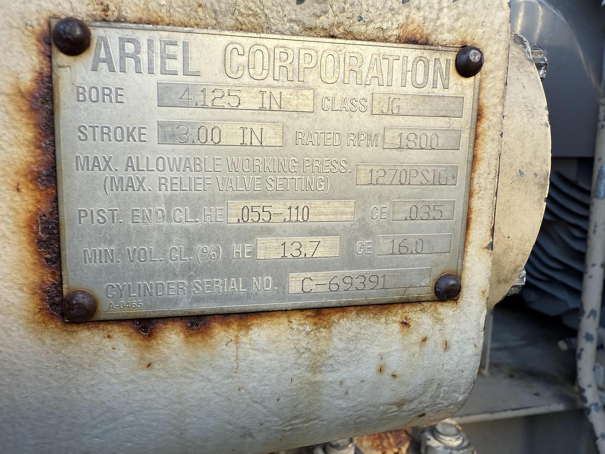Used 600 HP / Ariel JGA-4 SN F-21749 Four Stage CNG Compressor Package Size 6.125” x 4.125” x 3.375” x 3.375” x 1.75” x 1.75” with ACE E721 Cooler