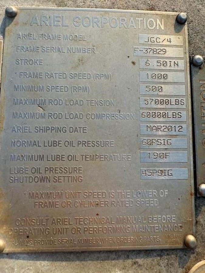 Used Ariel JGC-4 Compressor Frame SN F-37829 with cylinders