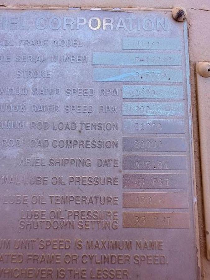 Used 350 HP / Ariel JGJ-2 Two Stage Compressor Package Size 15.25" x 8.375" with 81AVI Cooler SN F-17062