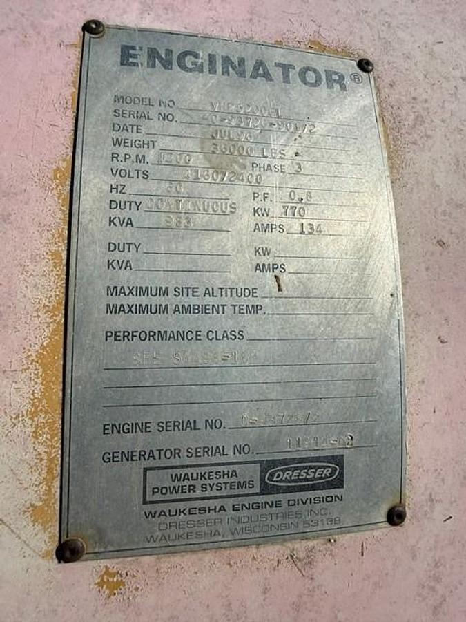 Used KATO 800 KW 1200 RPM 4169 Volt Generator End SN: