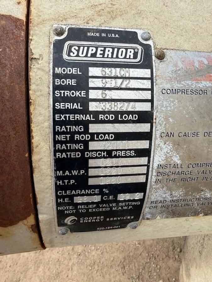 Used White Superior MH-64 Compressor Frame SN 336670 and 9.5" x 9.5" x 5.75" x 5.75" cylinders