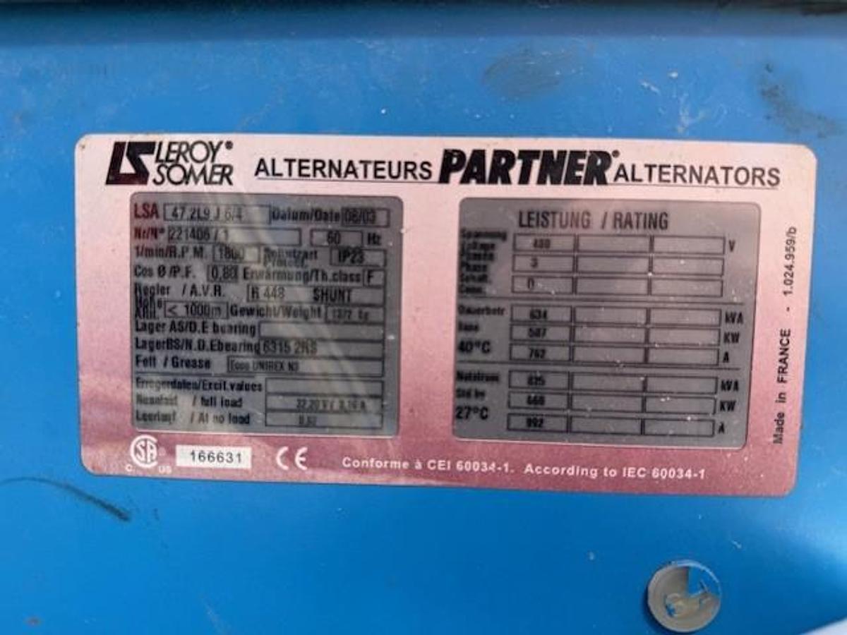 Used Waukesha L36GSID / Leroy Somer 550 KW Natural Gas Generator Set SN C-17682/1