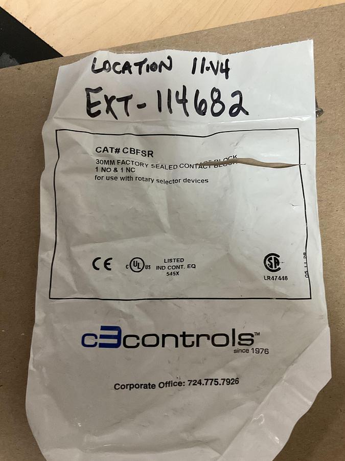 C3 Controls 30mm Factory Sealed Contact Block PN: 114682