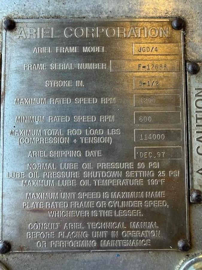 Used Ariel JGD/C-4 Compressor Frame SN F-12688