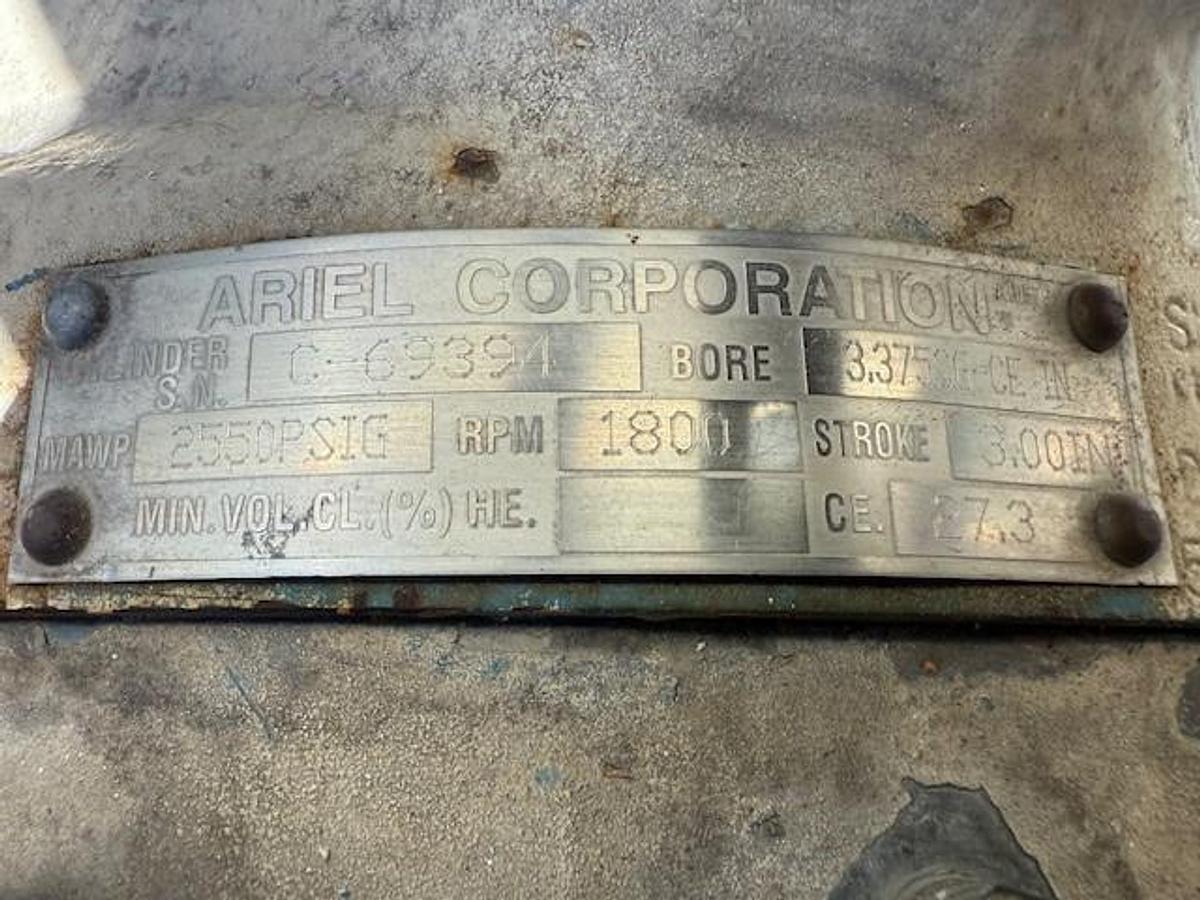 Used 600 HP / Ariel JGA-4 SN F-21749 Four Stage CNG Compressor Package Size 6.125” x 4.125” x 3.375” x 3.375” x 1.75” x 1.75” with ACE E721 Cooler