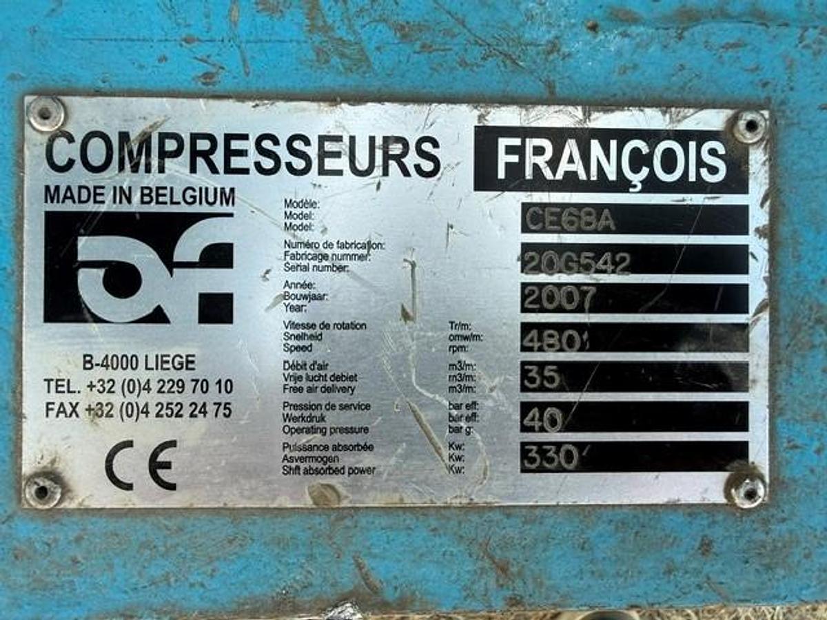 Used AF CE68F Air Compressor SN 20G542 with 378 KW Electric Motor