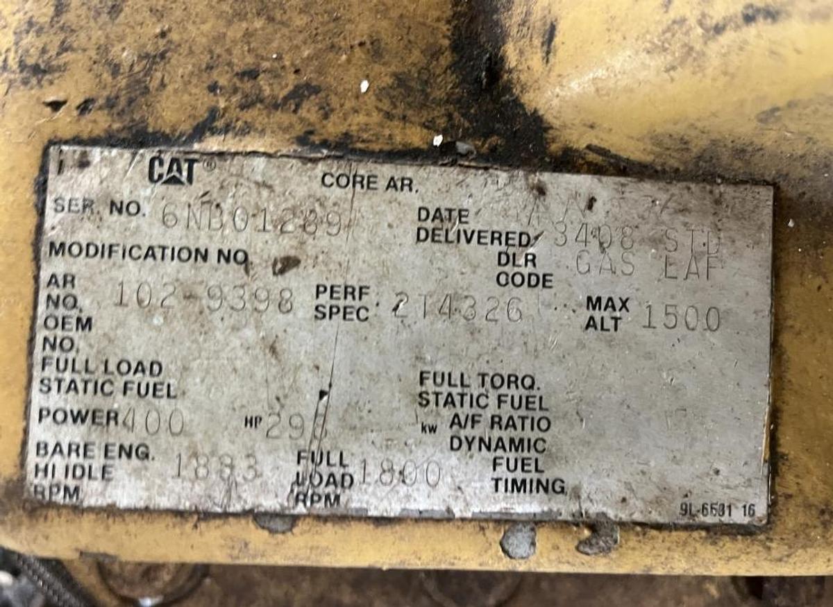 Used CAT  Gas Compressor Package Model G3408TA S/N 6NB01289 Ariel Model JGA-4-3 Stage S/N F-14205 Size 8 7/8 x 8 7/8 x 6.5 x 4.125 x 3” Stroke