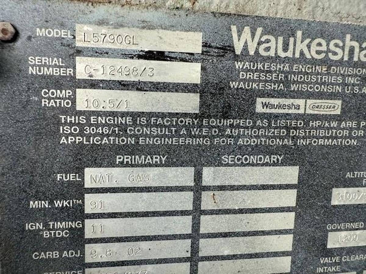 Used Waukesha Model L5790GL SN C-12498/3 Ariel Model JGK-4-3 Stage SN F-12035 Cylinder Sizes 14.125" x 13.625" x 9.125" x 6.25" Air-Ex Cooler Model 156EH 635,1315,1485