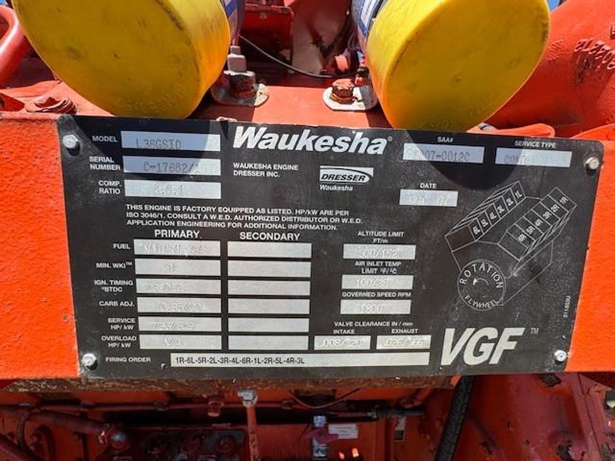 Used Waukesha Model L36GSID S/N C-17682/1 Genset 500 KW Leroy Somer 60 Hz 1800 RPM