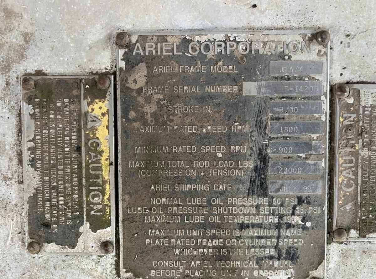 Used Cat G3408TA S/N 6NB01289 /Ariel Model JGA-4-3 S/N F-14205 3 Stage Size 8 7/8 x 8 7/8 x 6/5 x 4.125 x 3" Stroke