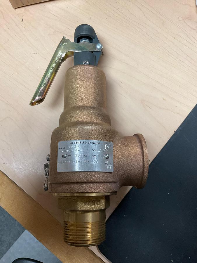 Used KUNKLE VALVE Safety Relief Valve: MNPT x FNPT, 1 in x 1 1/4 in, Bronze, 314 psi Max. Op Pressure