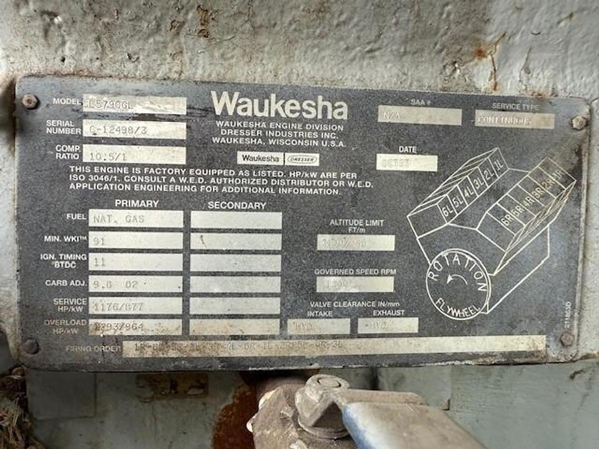 Used Waukesha Model L5790GL SN C-12498/3 Ariel Model JGK-4-3 Stage SN F-12035 Cylinder Sizes 14.125" x 13.625" x 9.125" x 6.25" Air-Ex Cooler Model 156EH 635,1315,1485