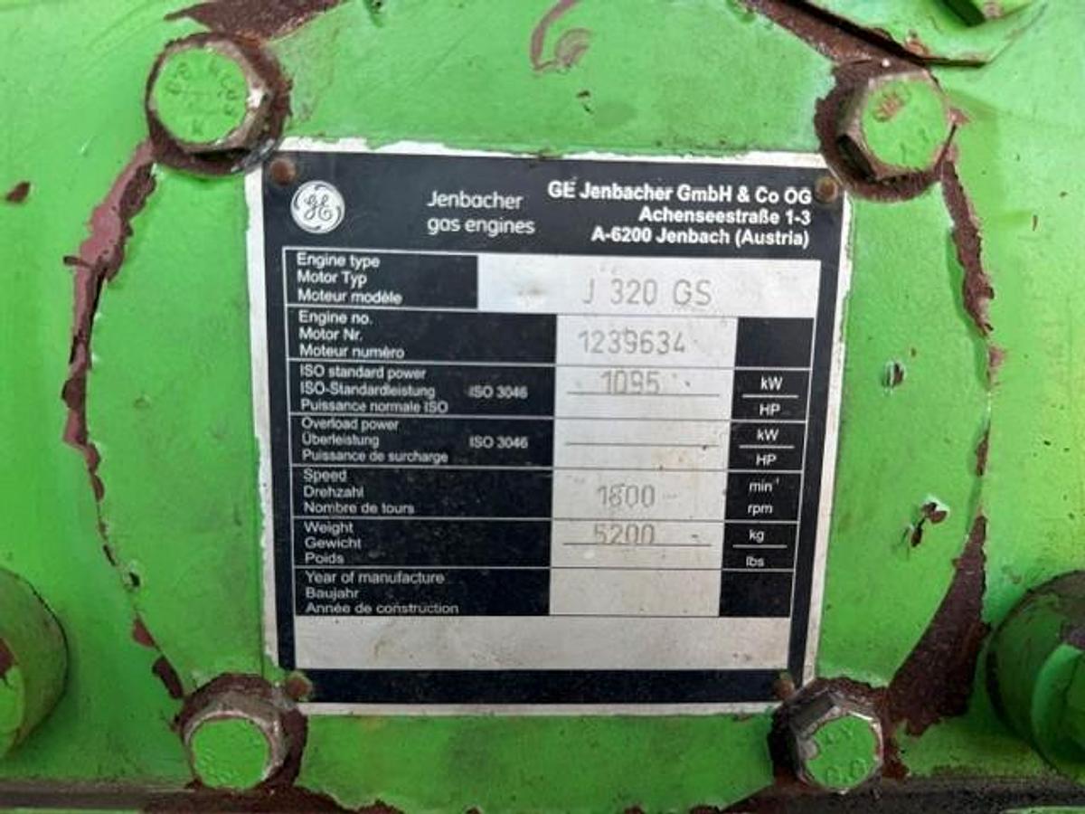 Used Jenbacher Genset Model J-320GS S/N 1239634 1095 KW 1800 RPM 60 Hz 3 Phase 480/277 Volts