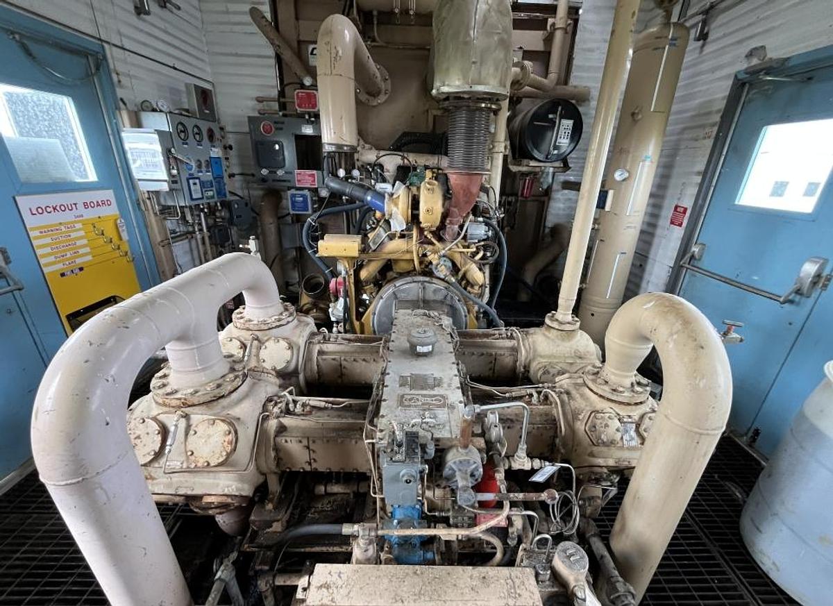 Used CAT  Gas Compressor Package Model G3408TA S/N 6NB01289 Ariel Model JGA-4-3 Stage S/N F-14205 Size 8 7/8 x 8 7/8 x 6.5 x 4.125 x 3” Stroke