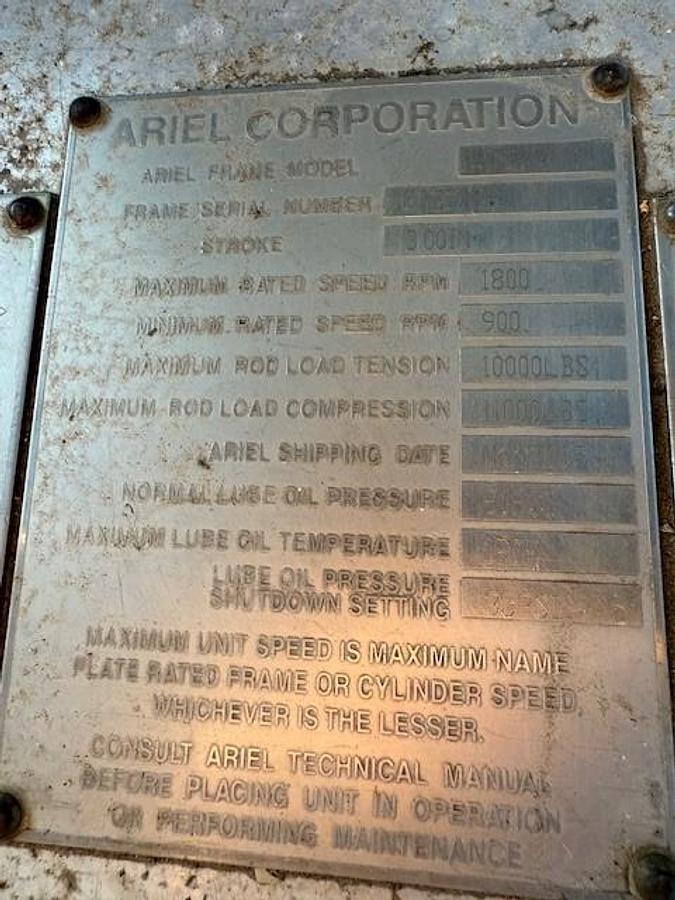 Used 600 HP / Ariel JGA-4 SN F-21749 Four Stage CNG Compressor Package Size 6.125” x 4.125” x 3.375” x 3.375” x 1.75” x 1.75” with ACE E721 Cooler