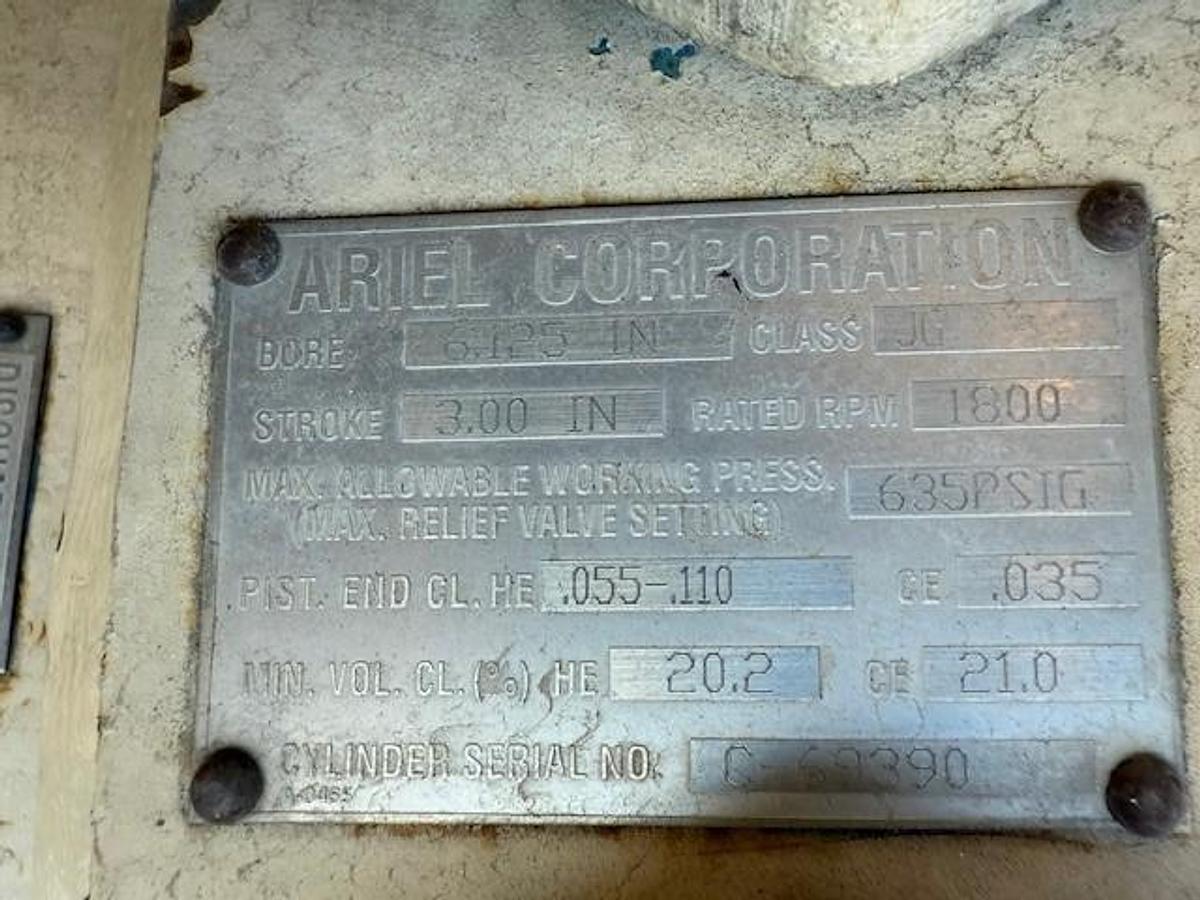 Used 600 HP / Ariel JGA-4 SN F-21749 Four Stage CNG Compressor Package Size 6.125” x 4.125” x 3.375” x 3.375” x 1.75” x 1.75” with ACE E721 Cooler