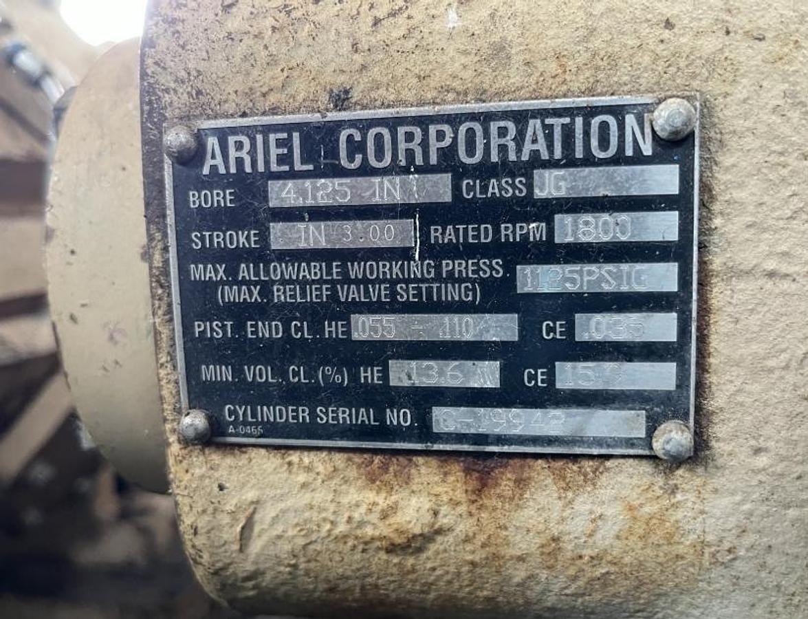 Used CAT  Gas Compressor Package Model G3408TA S/N 6NB01289 Ariel Model JGA-4-3 Stage S/N F-14205 Size 8 7/8 x 8 7/8 x 6.5 x 4.125 x 3” Stroke