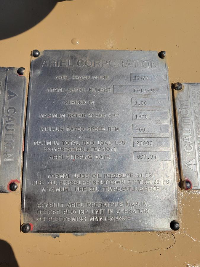 Used Ariel JGA-2 Frame SN F-12535 with 3.375” x 2.75” JG class Cylinders