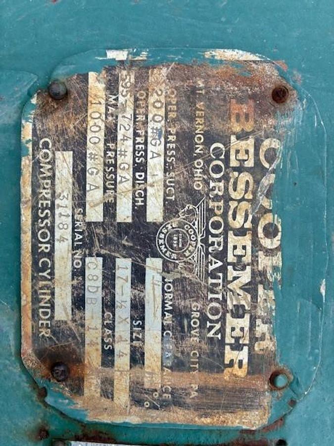 Used Cooper Bessemer 17.5” x 14” stroke C8DB-14 1000 # Cylinder SN 31184