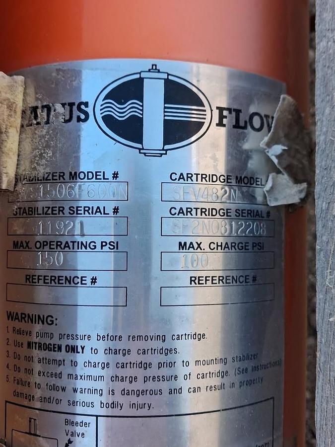 Used Status Flow SFVS1506F600N Pulsation Dampners qty 3 New 150 psi