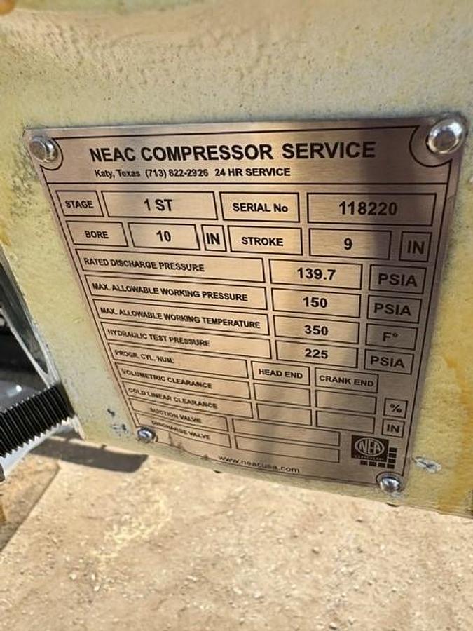 Pennsylvania Compressor Cylinder Bore Size 10 x 9 S/N 118220 150 LB