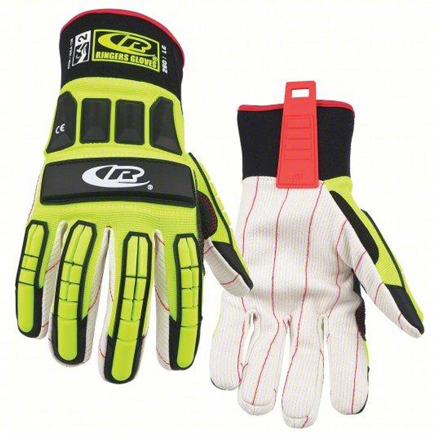 RINGERS GLOVES Mechanics Gloves: M ( 9 ), Riggers Glove, Cotton Corded, ANSI Cut Level A2, TPR, 1 PR