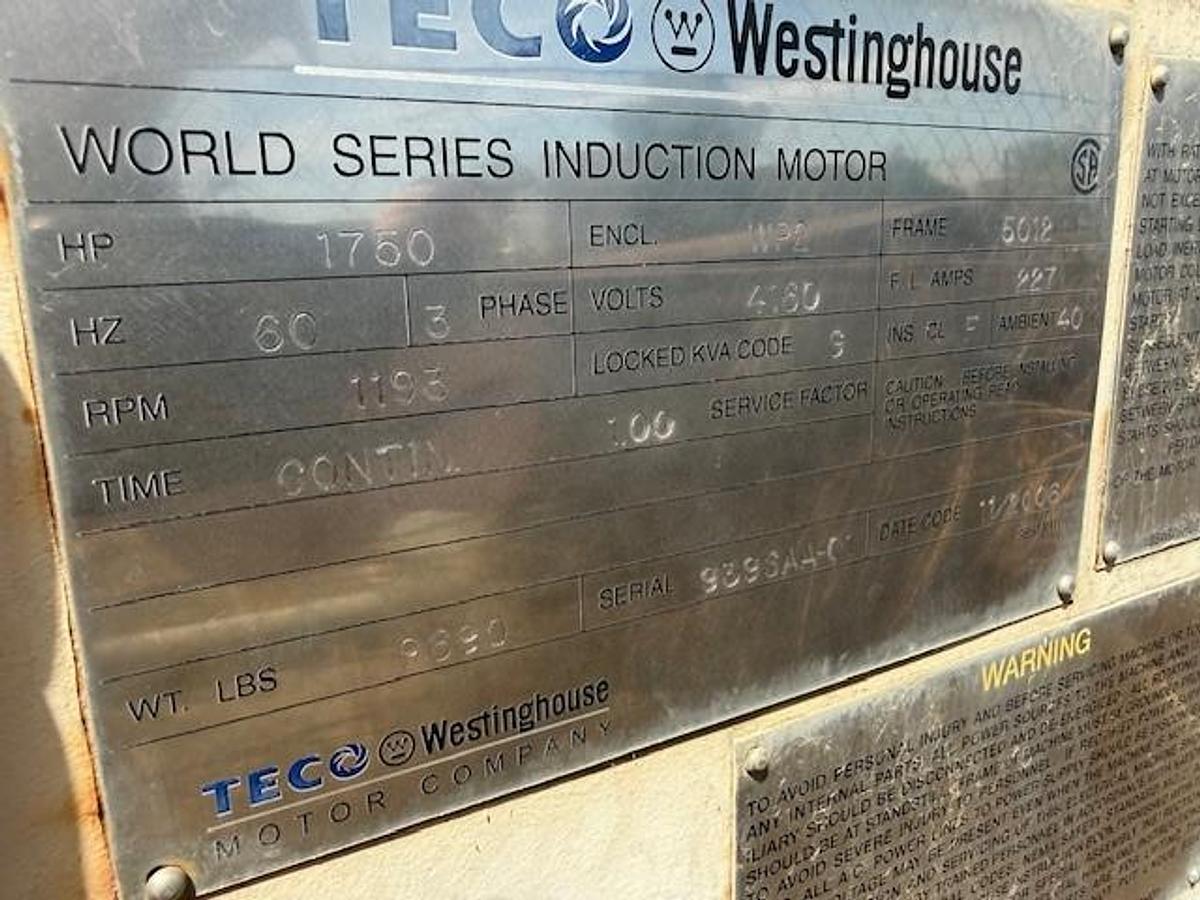 Used TECO Westinghouse 1750 HP @ 1195 RPM 4160 Volt Electric Motor