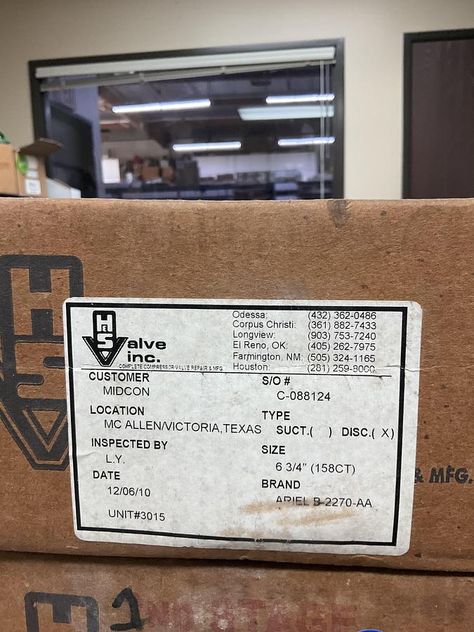 Rebuilt Ariel VALVE,COMPRESSOR CYLINDER,DISCHARGE,MT PLATES,REBUILT PN: B-2270-AA