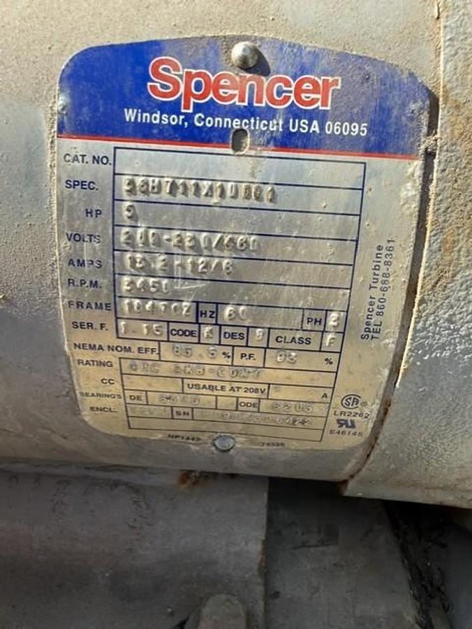 Used Spencer Vortex Blowers Model VB037B-000