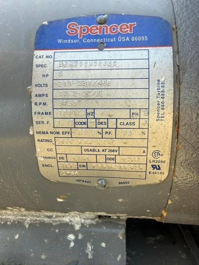 Used Spencer Vortex Blowers Model VB037B-000