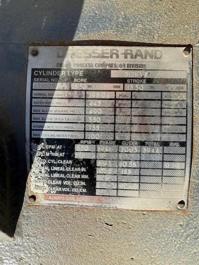 Used Dresser Rand 28.5” x 15.5” Stroke 490 # Cylinder Model 512KVR SN 4T10250 PN MLH60850G8