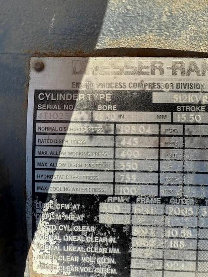 Used Dresser Rand 28.5” x 15.5” Stroke 490 # Cylinder Model 512KVR SN 4T10250 PN MLH60850G8