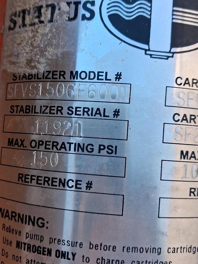 Used Status Flow SFVS1506F600N Pulsation Dampners qty 3 New 150 psi