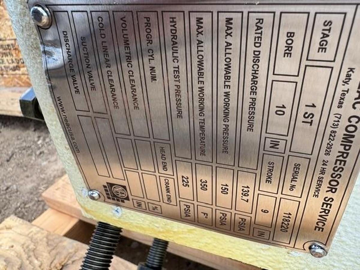 Pennsylvania Compressor Cylinder Bore Size 10 x 9 S/N 118220 150 LB