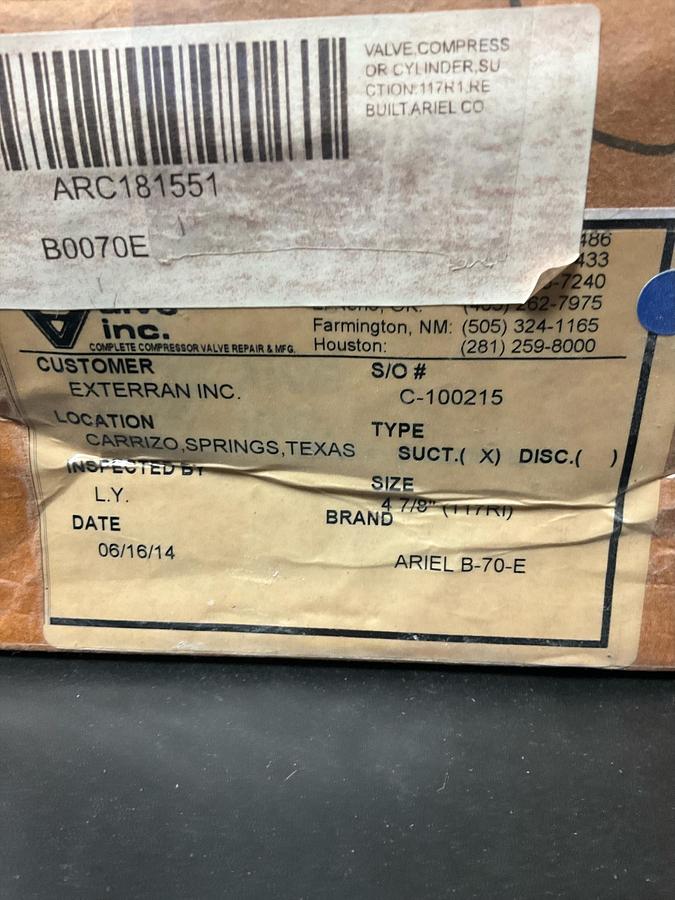 ARIEL SUC VLV,117R1 PN: B-0070-E