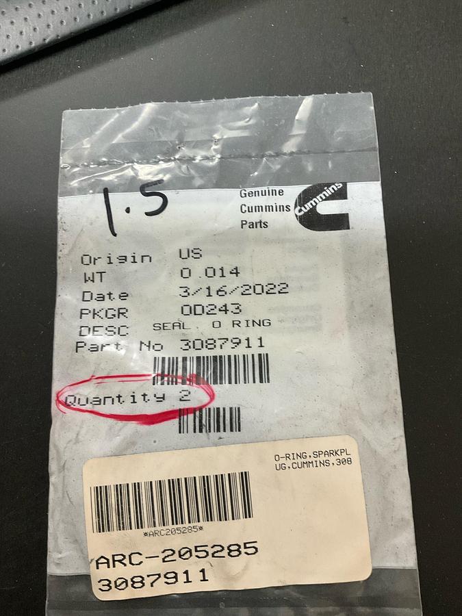 Cummins O-ring Seal PN: 3087911