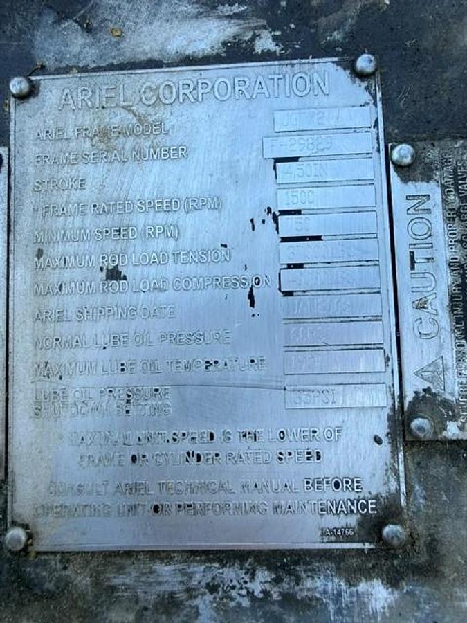 Used Ariel JGT-2 Compressor Frame SN F-29829 with (2) 8.375” JGT 1895 # Cylinders