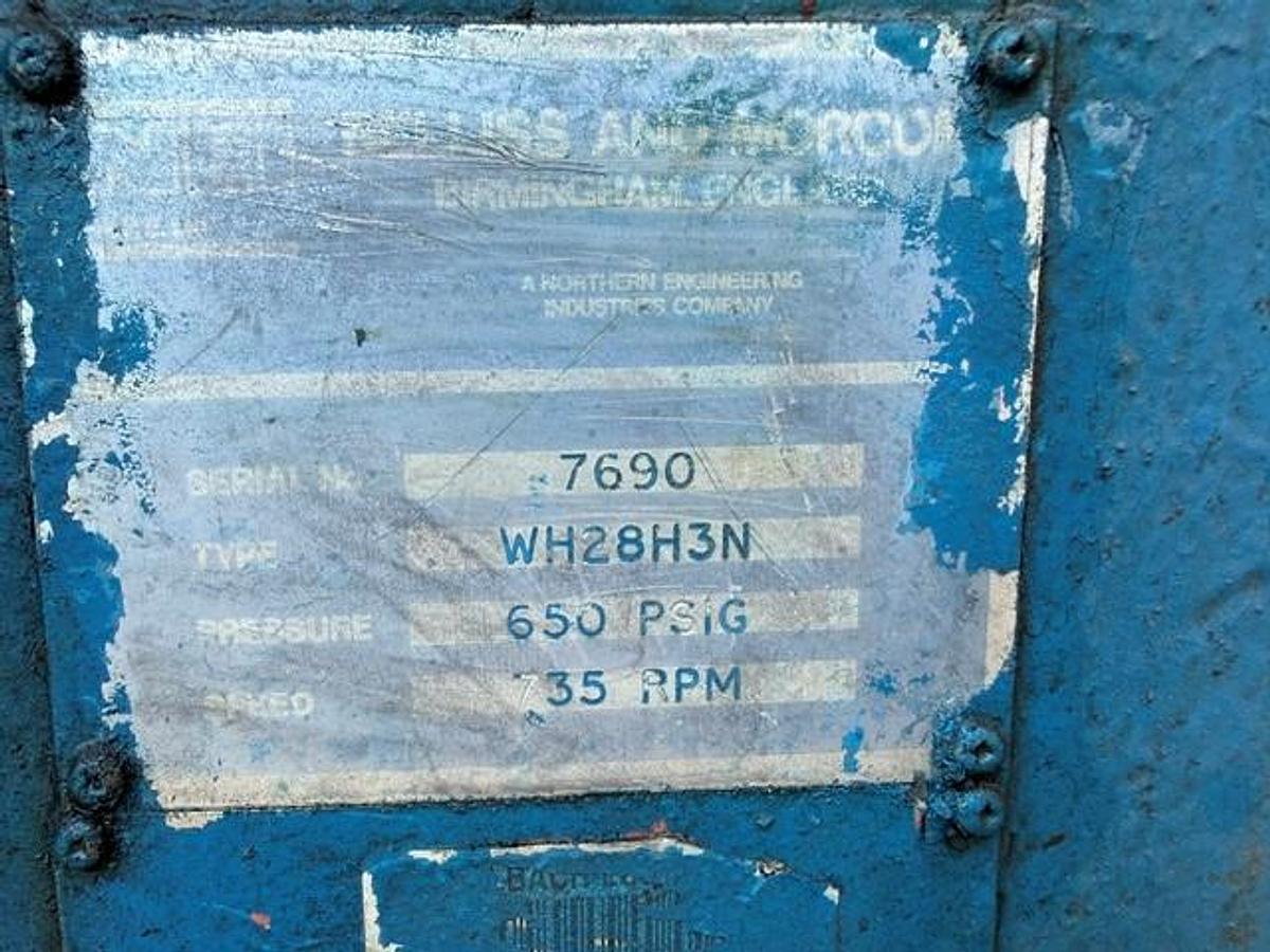 Used Bellis and Morcom 300 HP Air Compressor Model WH28H3N SN 7690