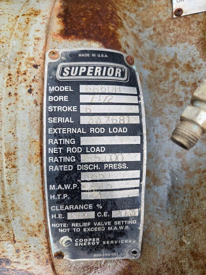 Used Superior 7.5” 666DH 1650 # Cylinder SN 