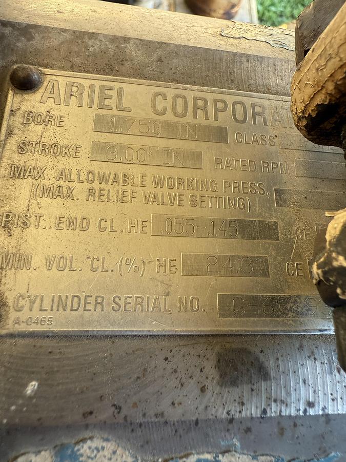 Used 600 HP / Ariel JGA-4 SN F-21749 Four Stage CNG Compressor Package Size 6.125” x 4.125” x 3.375” x 3.375” x 1.75” x 1.75” with ACE E721 Cooler