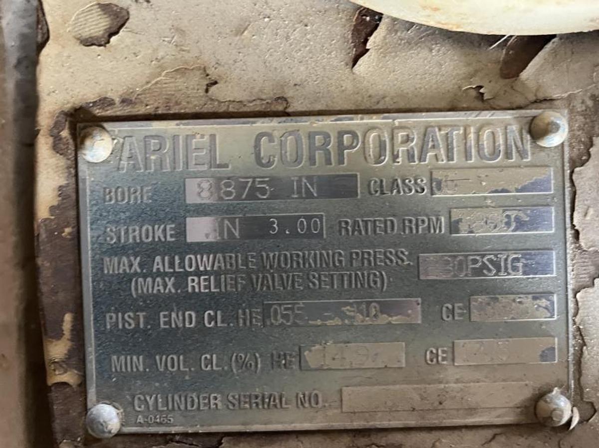 Used Cat G3408TA S/N 6NB01289 /Ariel Model JGA-4-3 S/N F-14205 3 Stage Size 8 7/8 x 8 7/8 x 6/5 x 4.125 x 3" Stroke