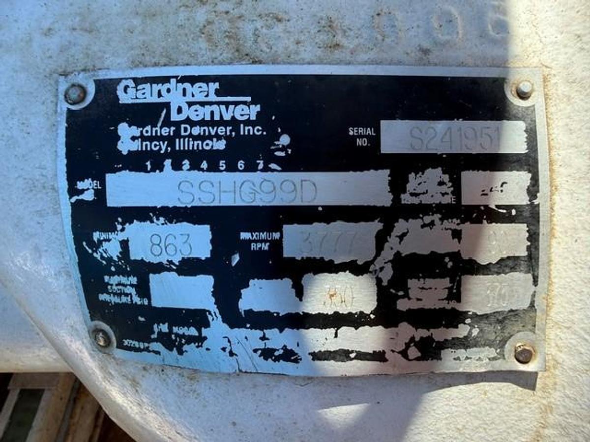 Used Gardner Denver Screw Compressor SSHG99D Model: SSHG99BBBAABAX SN: R011610