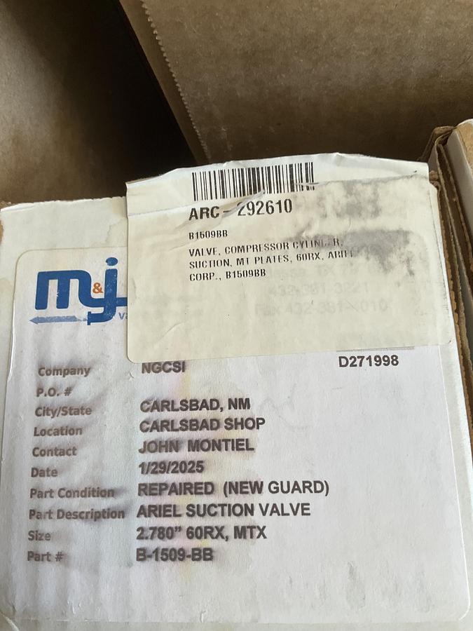 Ariel Suction Valve 2.780 60RX MTX PN: B-1509-BB