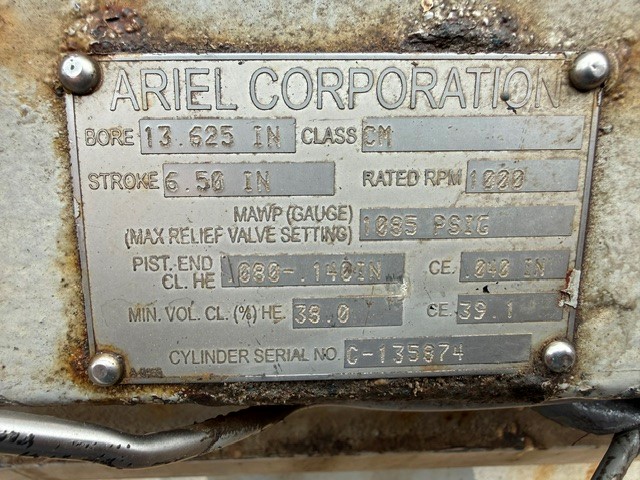 Used Ariel 13.625” CM 1085 # MAWP Cylinder SN C-135874