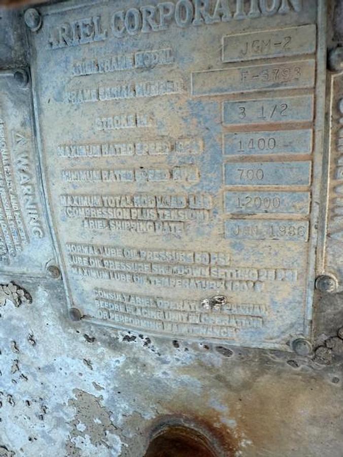 Used Ariel JGM-2 Frame SN F-5793 with (2) 4.125” JGM 720 # Cylinders 
