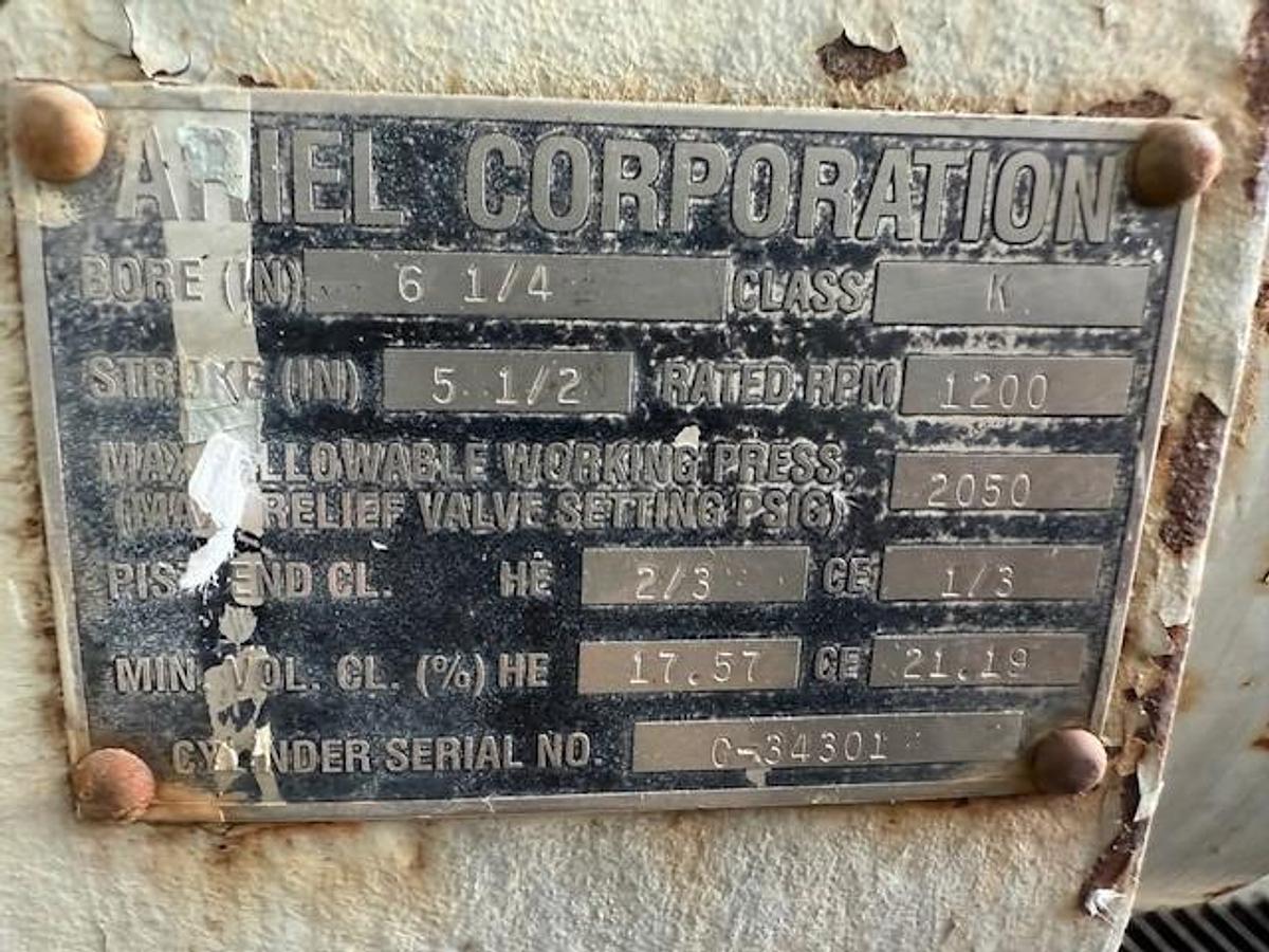 Used Waukesha Model L5790GL SN C-12498/3 Ariel Model JGK-4-3 Stage SN F-12035 Cylinder Sizes 14.125" x 13.625" x 9.125" x 6.25" Air-Ex Cooler Model 156EH 635,1315,1485