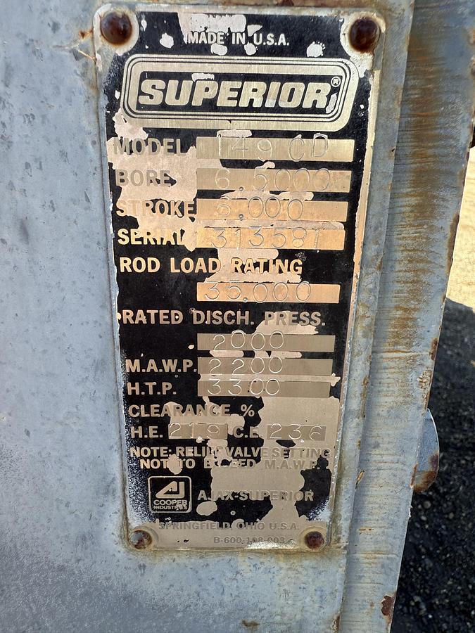 Used White Superior MW-64 Compressor Frame SN 312850