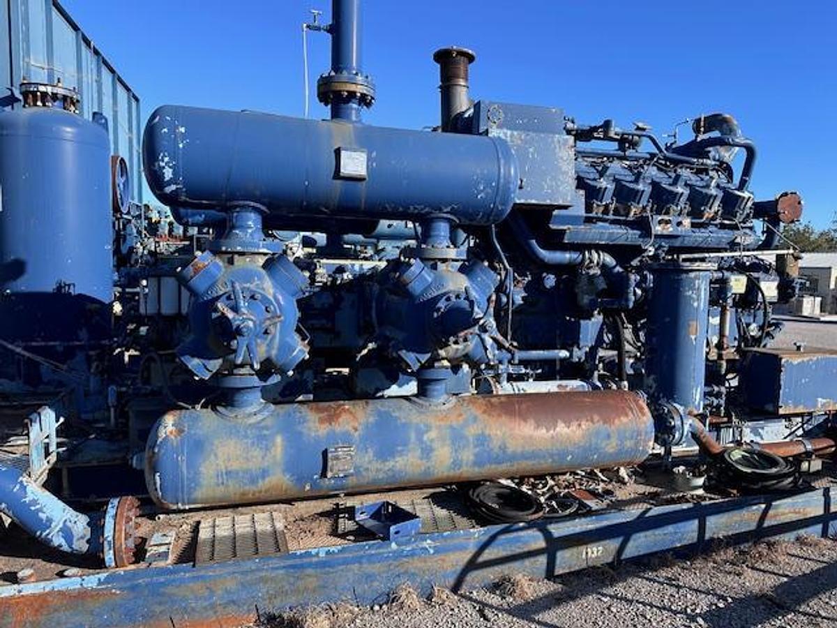 Used Waukesha L7044GSI SN C-13276-2 / Ariel JGK-4 Two Stage Compressor Package SN F-16289 Size 9.625” x 9.625” x 6.75” x 6.75” with 168FZV Cooler 