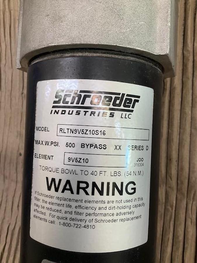 Used Schroeder Industries RLTN9V5Z10S16 Pressure Filter PN 9V5Z10