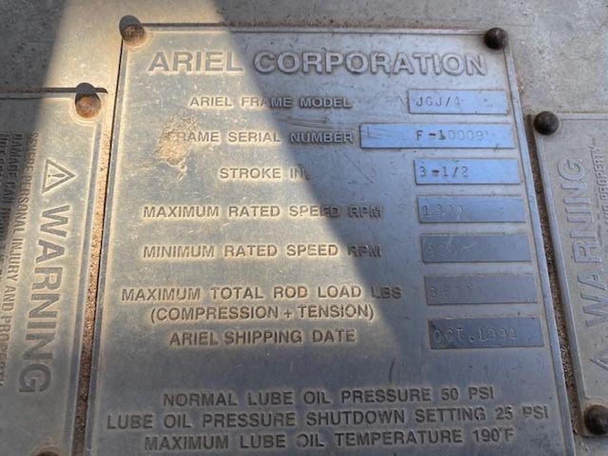 Used Ariel JGJ-4 SN: F-10009 / Caterpillar G3408TA SN: 6NB02470 - 4 Stage CNG Compressor Size 10.5” x 5.125” x 3.875” x 1.75”